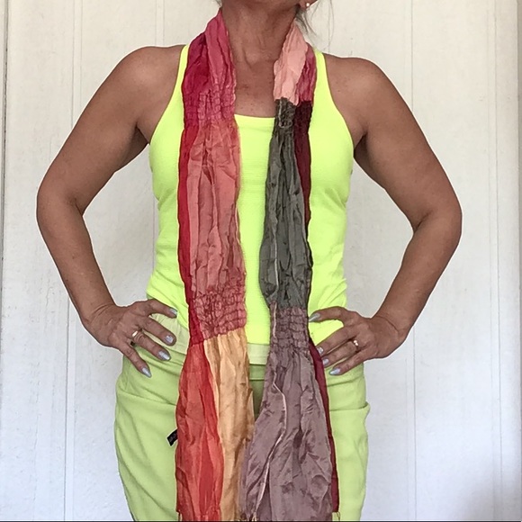 VINTAGE SILK MULTI COLORED BOHEMIAN  SCARF - Picture 2 of 16